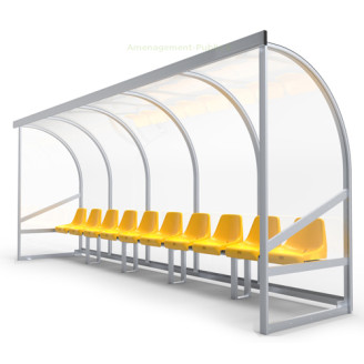 Abri de touche à sièges baquet 10 places Abri de touche monobloc 10 sièges baquet