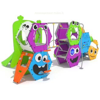 Structure multi-activités pour aires de jeux sur le thème des monstres