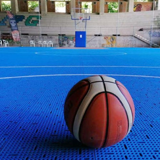 Terrain de basket-ball réalisé en dalles clipsables