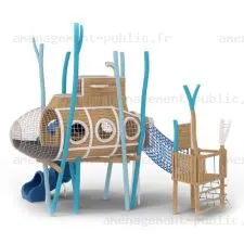 Sous-marin pour aire de jeux extérieure en bois de robinier