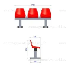 Banc de touche avec 3 sièges pour installations sportives