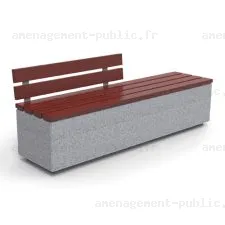 Banc cube en béton avec dossier en lattes de bois